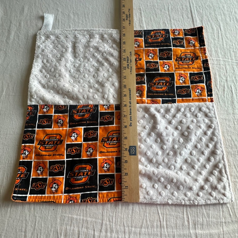 Oklahoma State University OSU Cowboys Minky Dot Baby Security Blanket Lovey 18" - Picture 3 of 5